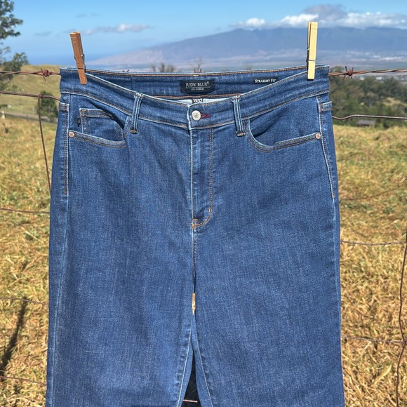 Judy Blue Straight Fit Jeans 15/32 Dark Blue Raw Frayed Hem High Rise - Picture 6 of 9